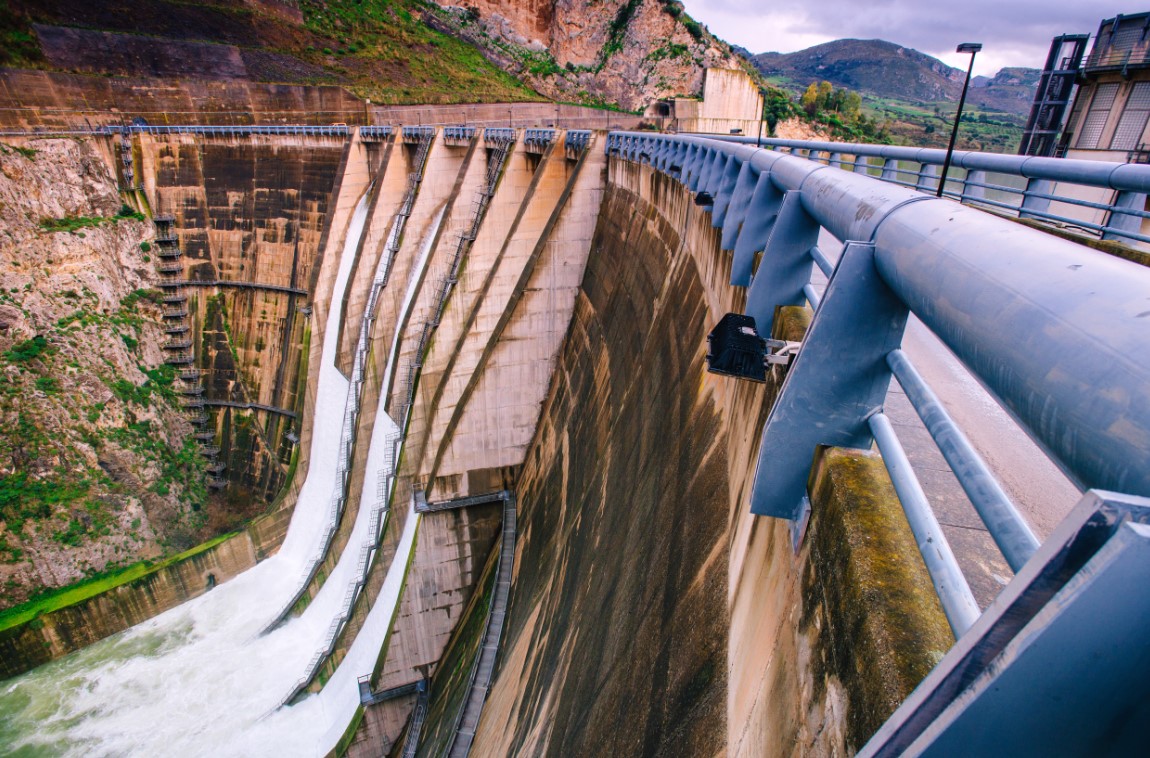 Wide view of large dam